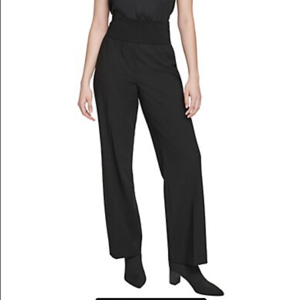 NWT Calvin Klein Wide-Waistband Wide-Leg Pants, black